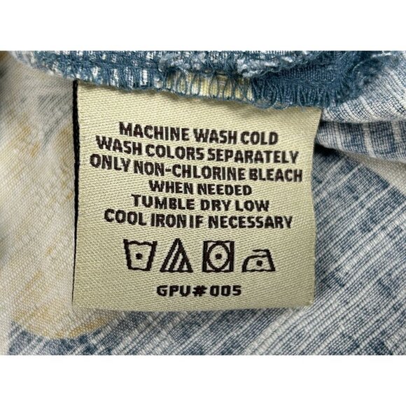 Jamaica Jaxx Men's Shirt Top Blue Yellow Palm Print  Button Down Silk Vintage - Picture 3 of 4